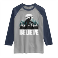 Funny Christmas Bigfoot Raglan Shirt Believe Santa Sasquatch Snow - Wonder Print Shop