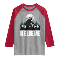 Funny Christmas Bigfoot Raglan Shirt Believe Santa Sasquatch Snow - Wonder Print Shop