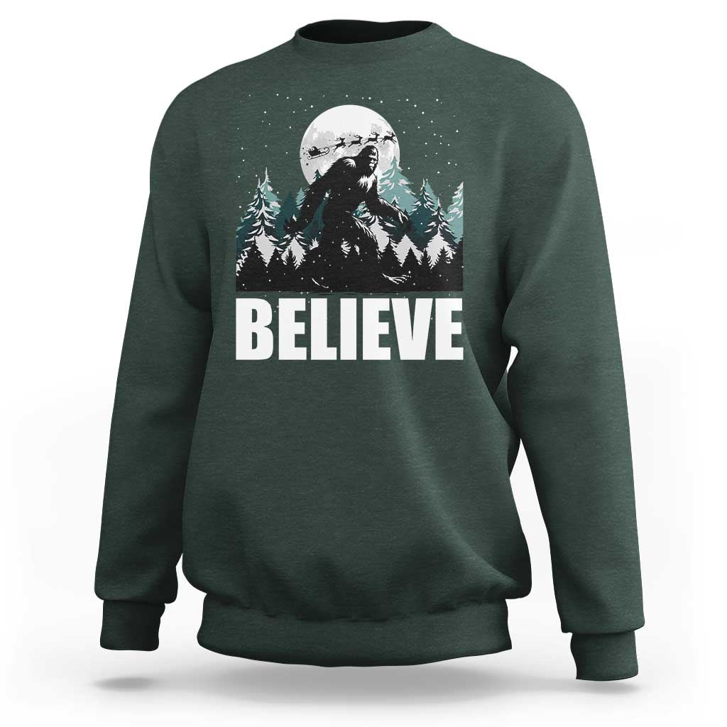 Funny Christmas Bigfoot Sweatshirt Believe Santa Sasquatch Snow - Wonder Print Shop