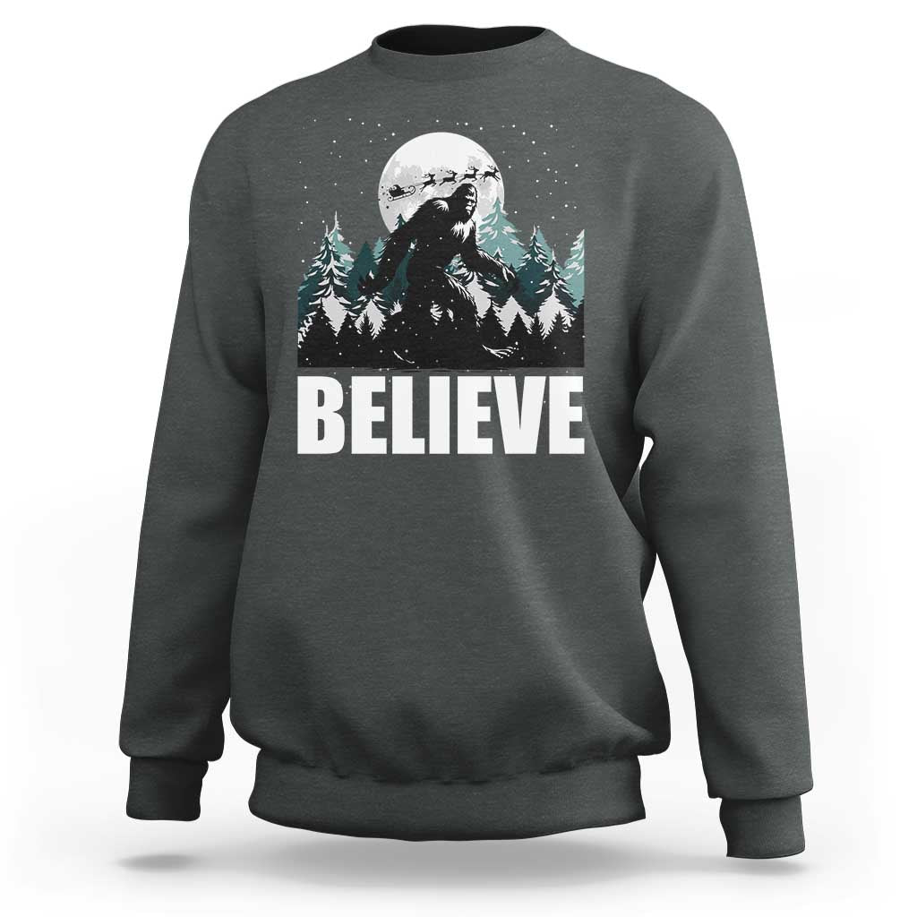 Funny Christmas Bigfoot Sweatshirt Believe Santa Sasquatch Snow - Wonder Print Shop