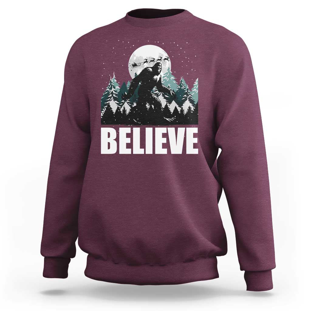 Funny Christmas Bigfoot Sweatshirt Believe Santa Sasquatch Snow - Wonder Print Shop