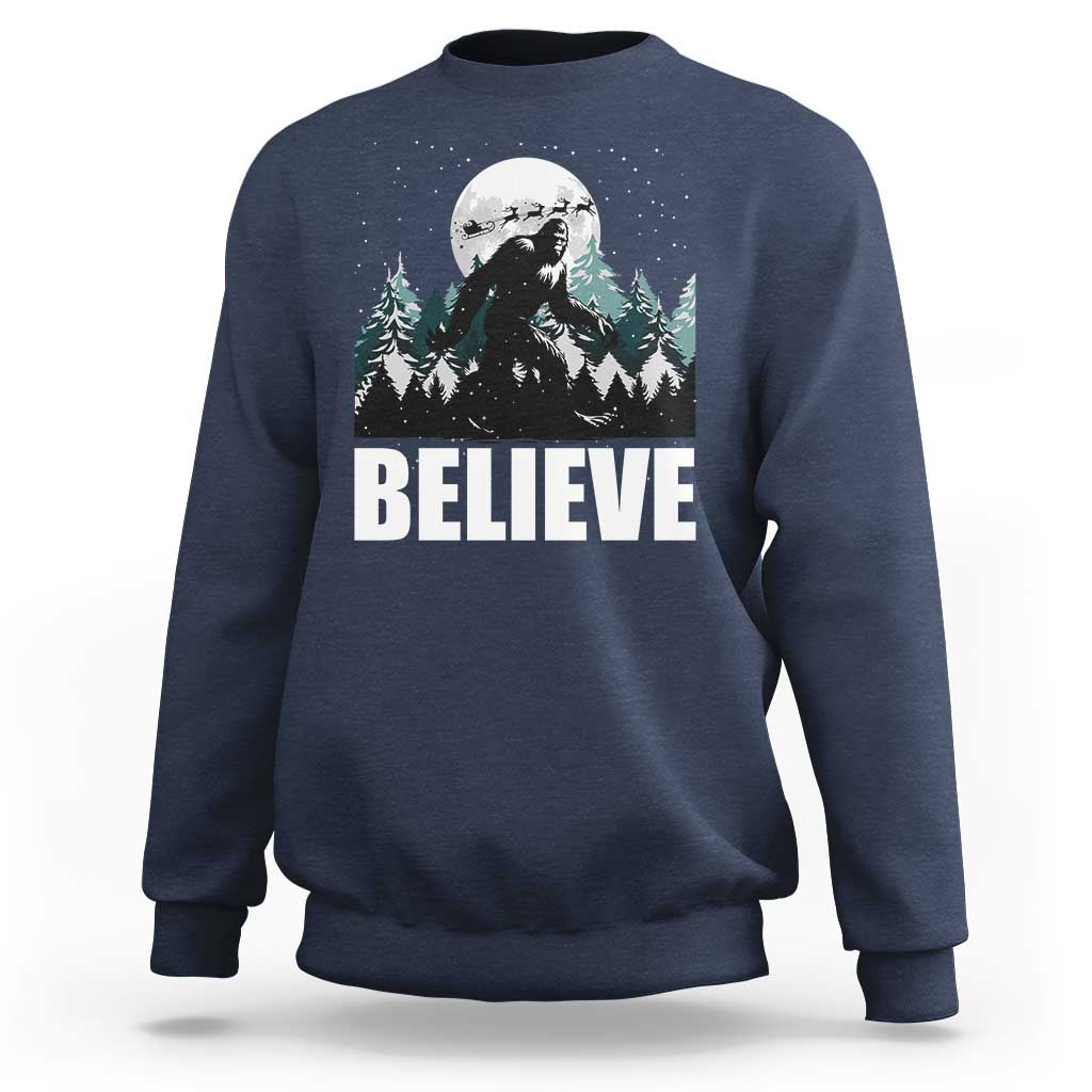 Funny Christmas Bigfoot Sweatshirt Believe Santa Sasquatch Snow - Wonder Print Shop
