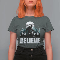 Funny Christmas Bigfoot T Shirt For Women Believe Santa Sasquatch Snow - Wonder Print Shop