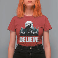Funny Christmas Bigfoot T Shirt For Women Believe Santa Sasquatch Snow - Wonder Print Shop