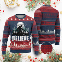 Funny Xmas Bigfoot Ugly Christmas Sweater Believe Santa Sasquatch Snow - Wonder Print Shop
