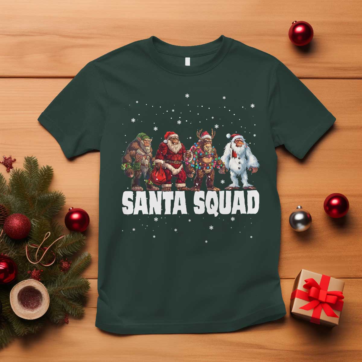 Funny Christmas Bigfoot T Shirt Santa Squad Sasquatch Cosplay Elf Santa Snowman - Wonder Print Shop