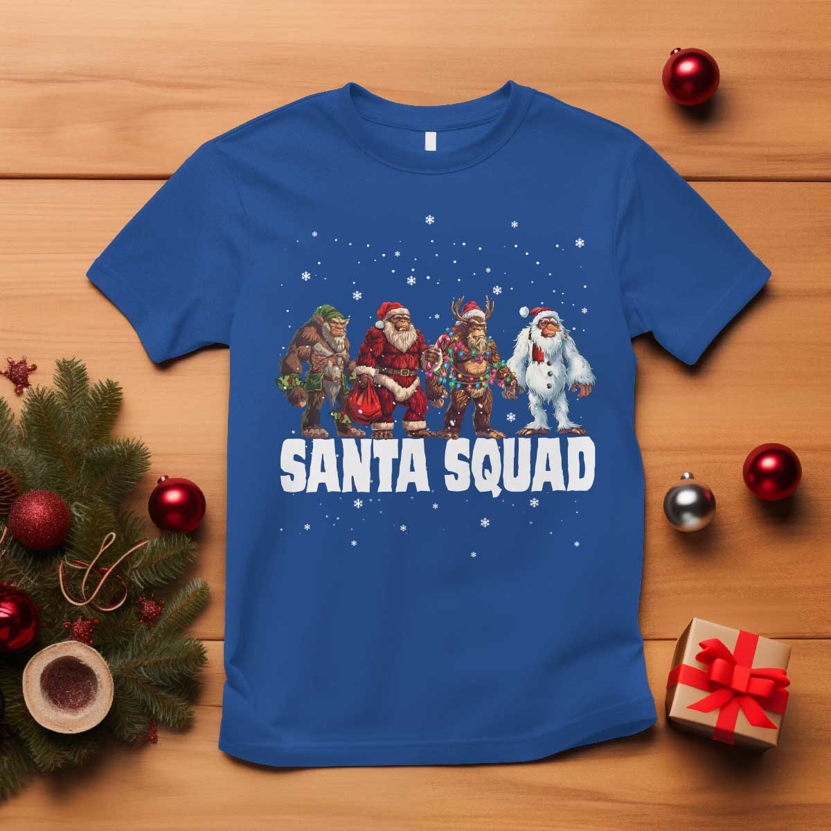 Funny Christmas Bigfoot T Shirt Santa Squad Sasquatch Cosplay Elf Santa Snowman - Wonder Print Shop