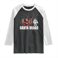 Funny Christmas Bigfoot Raglan Shirt Santa Squad Sasquatch Cosplay Elf Santa Snowman - Wonder Print Shop