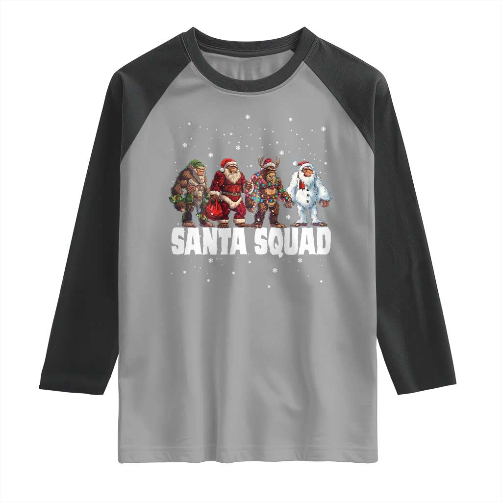 Funny Christmas Bigfoot Raglan Shirt Santa Squad Sasquatch Cosplay Elf Santa Snowman - Wonder Print Shop
