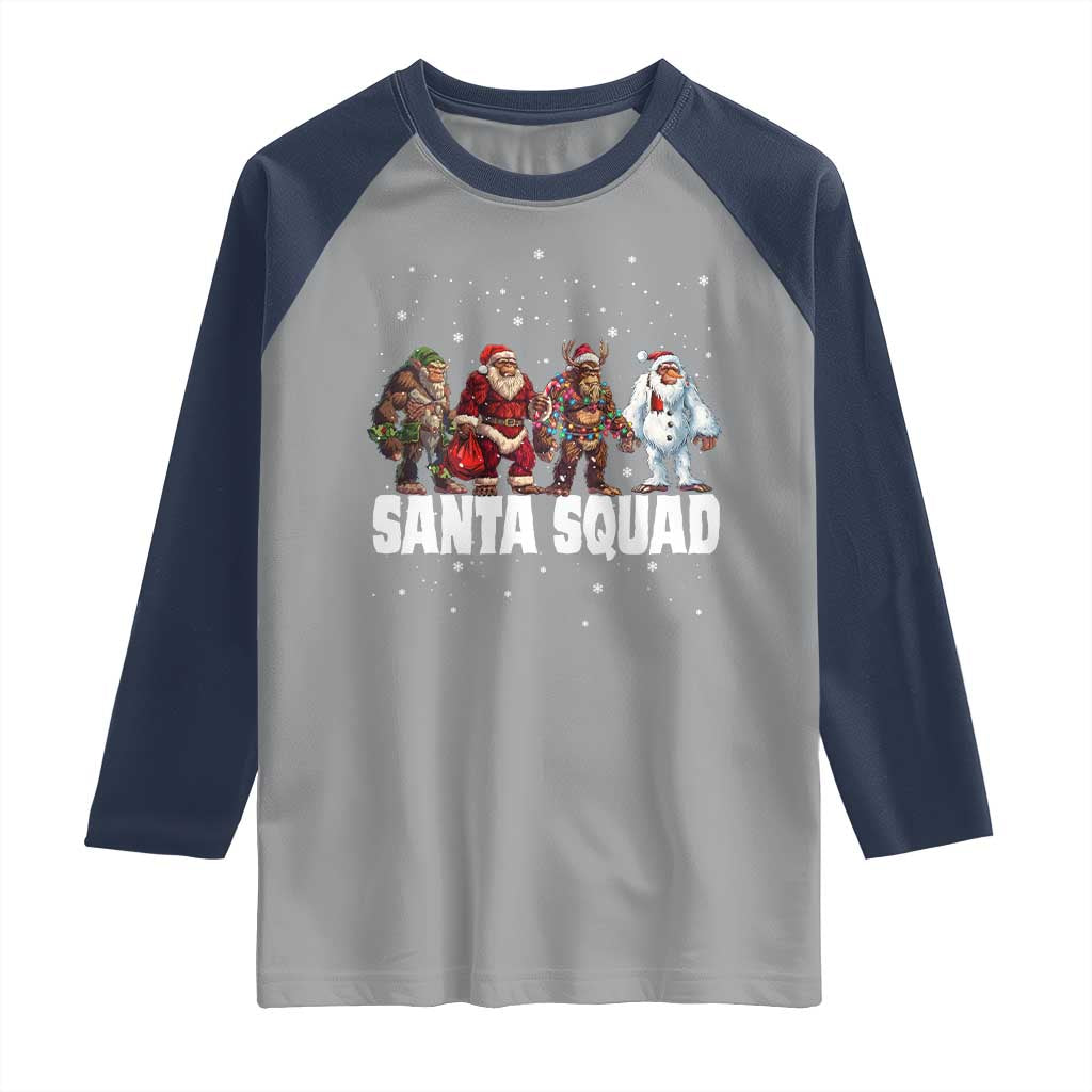 Funny Christmas Bigfoot Raglan Shirt Santa Squad Sasquatch Cosplay Elf Santa Snowman - Wonder Print Shop