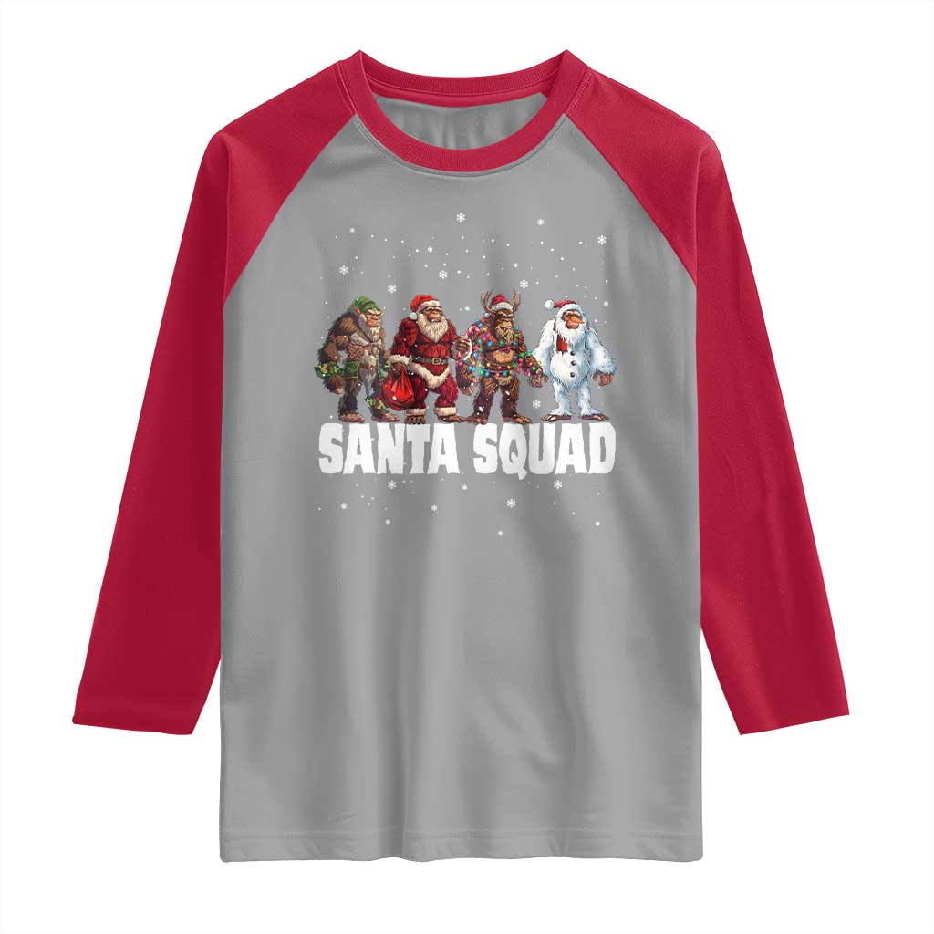 Funny Christmas Bigfoot Raglan Shirt Santa Squad Sasquatch Cosplay Elf Santa Snowman - Wonder Print Shop