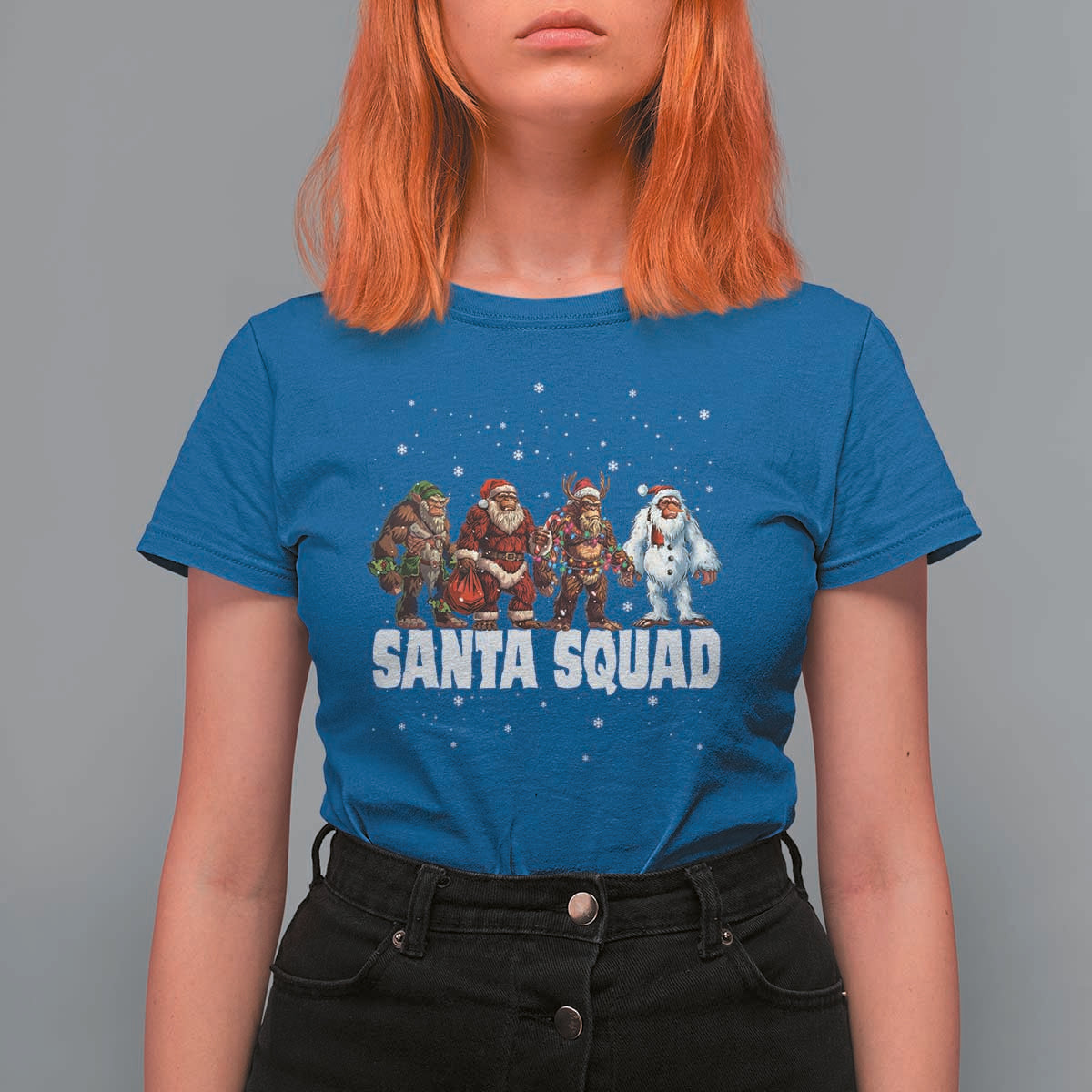 Funny Christmas Bigfoot T Shirt For Women Santa Squad Sasquatch Cosplay Elf Santa Snowman - Wonder Print Shop