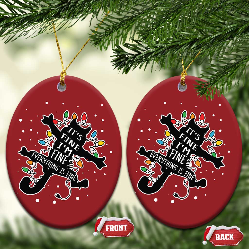 Funny Xmas It's Fine I'm Fine Everything Is Fine Christmas Ornament Black Cat - Wonder Print Shop