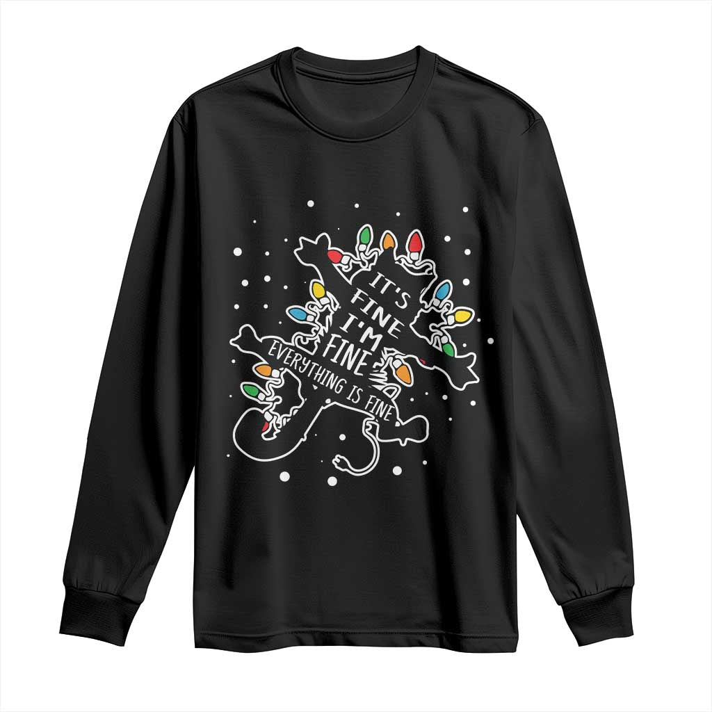 Funny Christmas It's Fine I'm Fine Everything Is Fine Long Sleeve Shirt Black Cat
