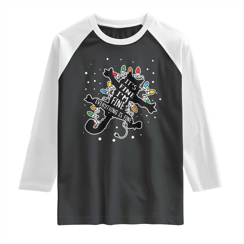 Funny Christmas It's Fine I'm Fine Everything Is Fine Raglan Shirt Black Cat - Wonder Print Shop