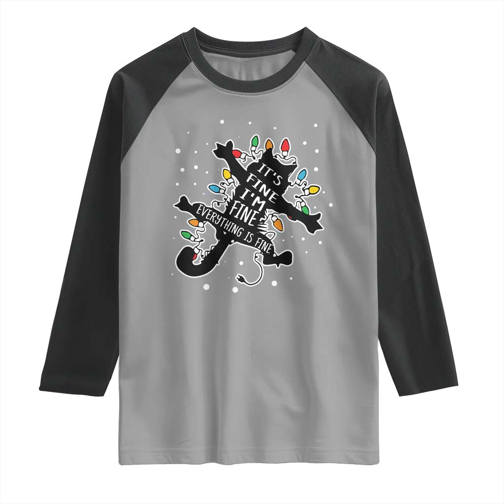 Funny Christmas It's Fine I'm Fine Everything Is Fine Raglan Shirt Black Cat - Wonder Print Shop