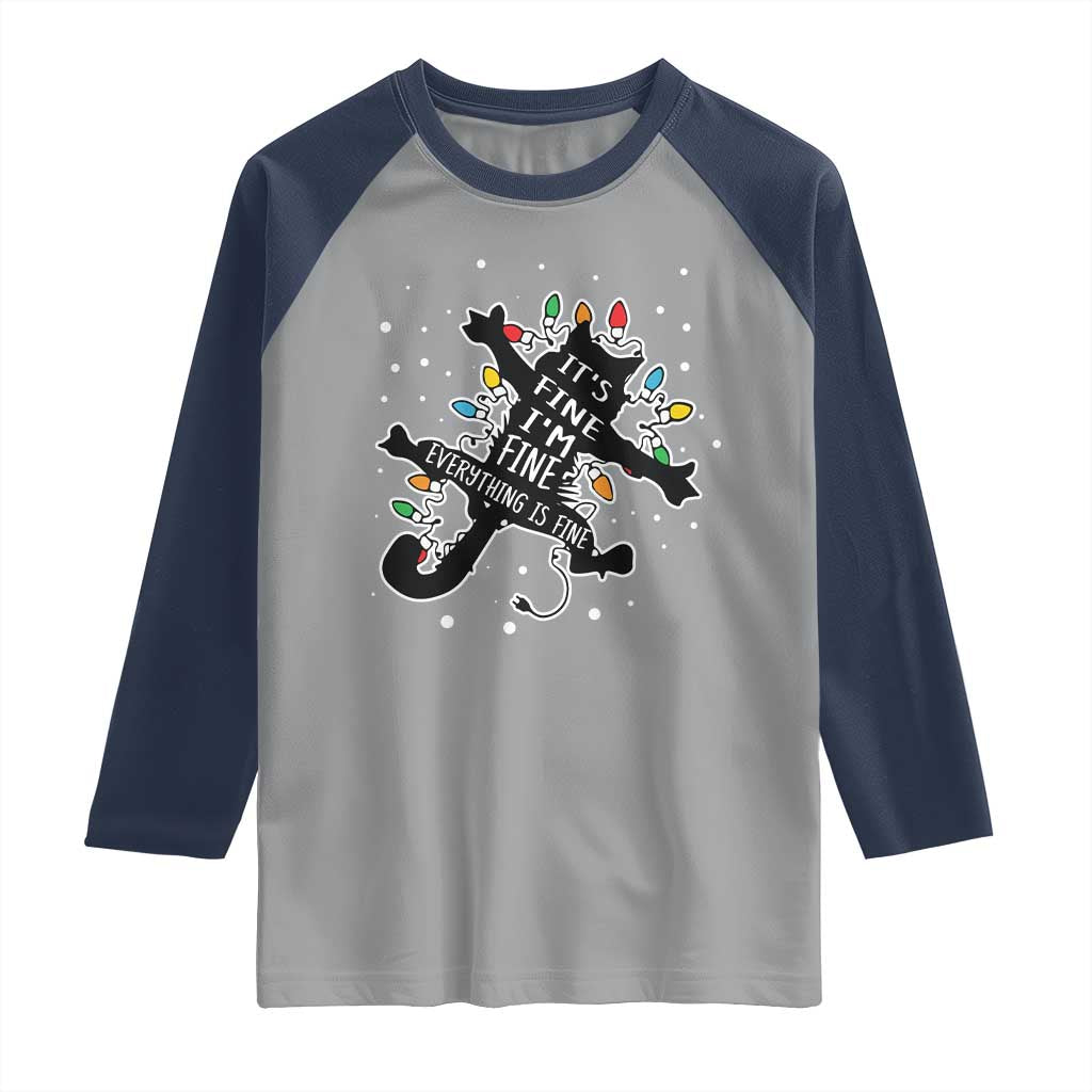 Funny Christmas It's Fine I'm Fine Everything Is Fine Raglan Shirt Black Cat - Wonder Print Shop