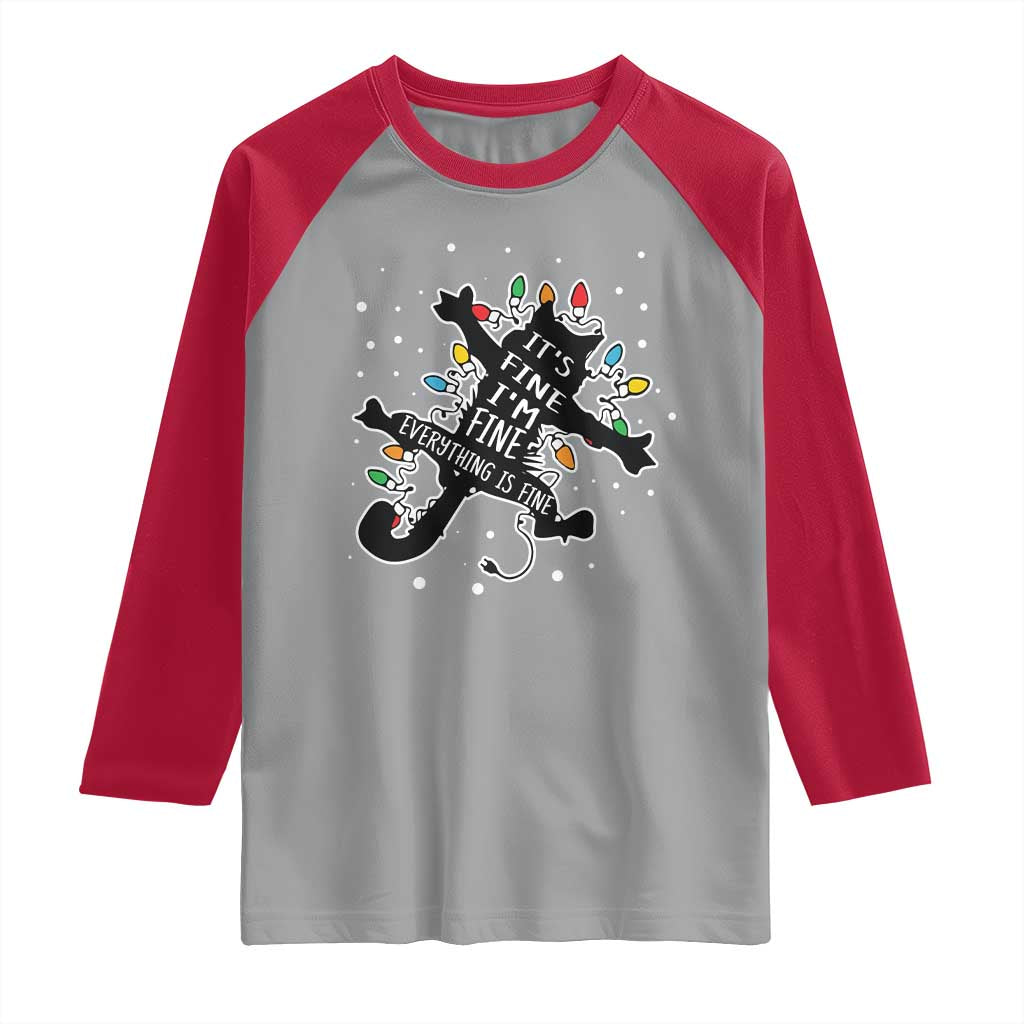 Funny Christmas It's Fine I'm Fine Everything Is Fine Raglan Shirt Black Cat - Wonder Print Shop
