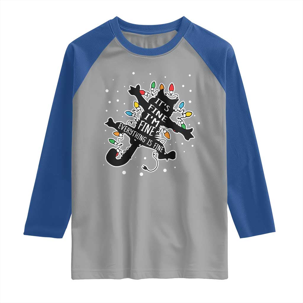 Funny Christmas It's Fine I'm Fine Everything Is Fine Raglan Shirt Black Cat - Wonder Print Shop