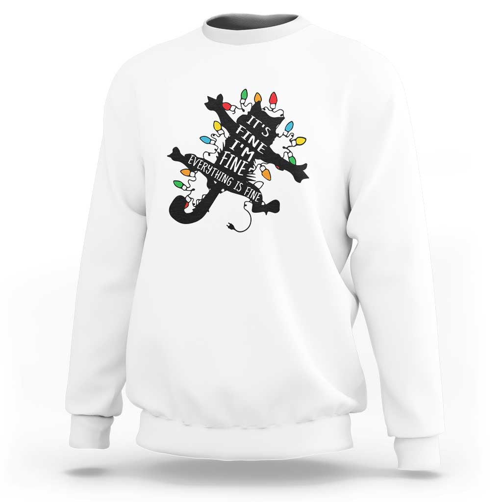Funny Christmas It's Fine I'm Fine Everything Is Fine Sweatshirt Black Cat - Wonder Print Shop