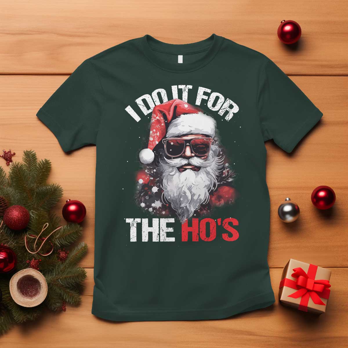 Funny Christmas I Do It For The Ho's T Shirt Cool Santa Face - Wonder Print Shop