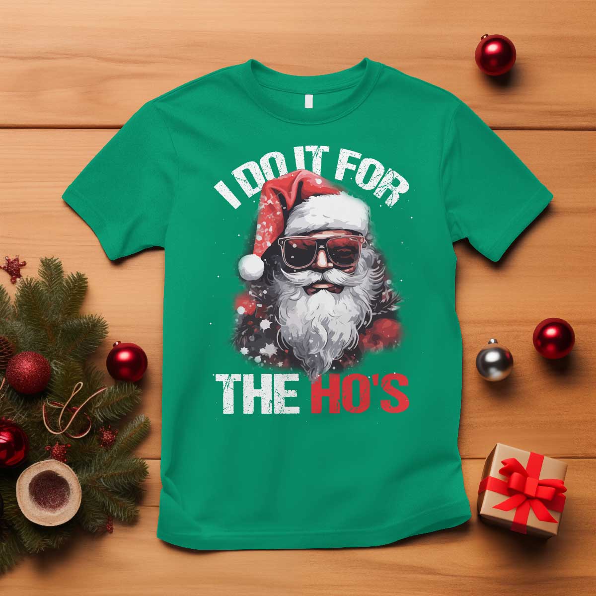 Funny Christmas I Do It For The Ho's T Shirt Cool Santa Face - Wonder Print Shop