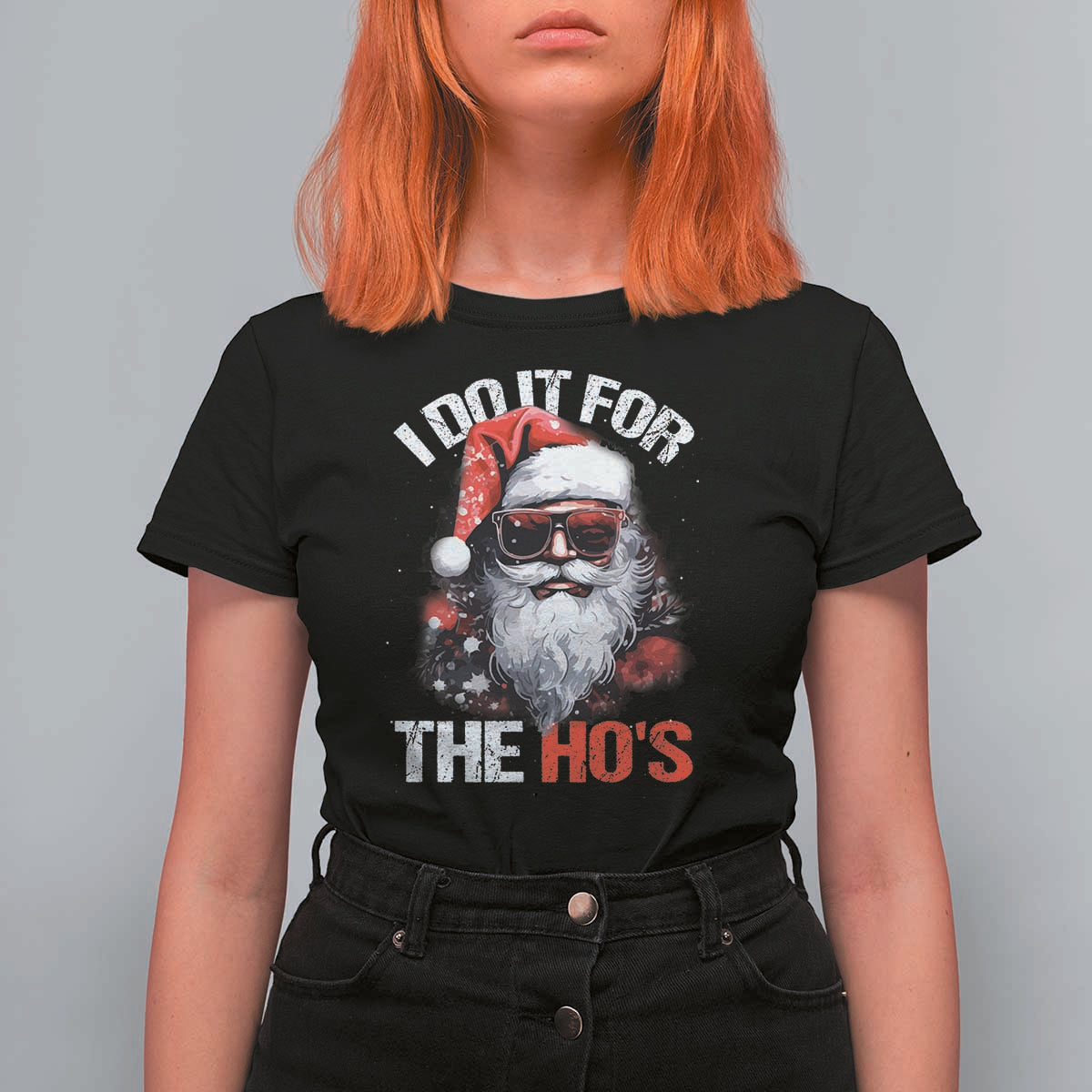 Funny Christmas I Do It For The Ho's T Shirt For Women Cool Santa Face - Wonder Print Shop