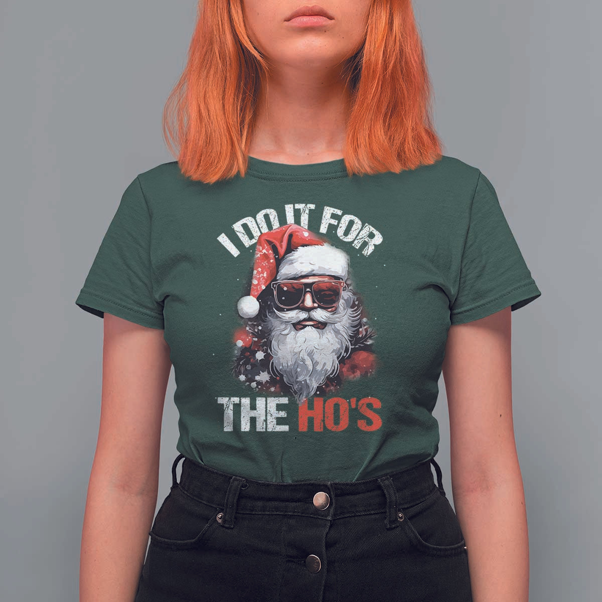 Funny Christmas I Do It For The Ho's T Shirt For Women Cool Santa Face - Wonder Print Shop