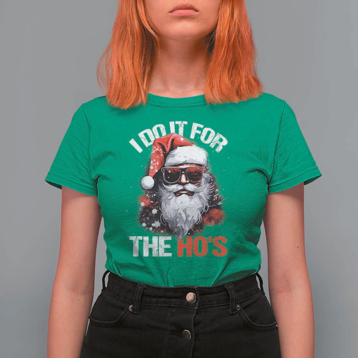 Funny Christmas I Do It For The Ho's T Shirt For Women Cool Santa Face - Wonder Print Shop