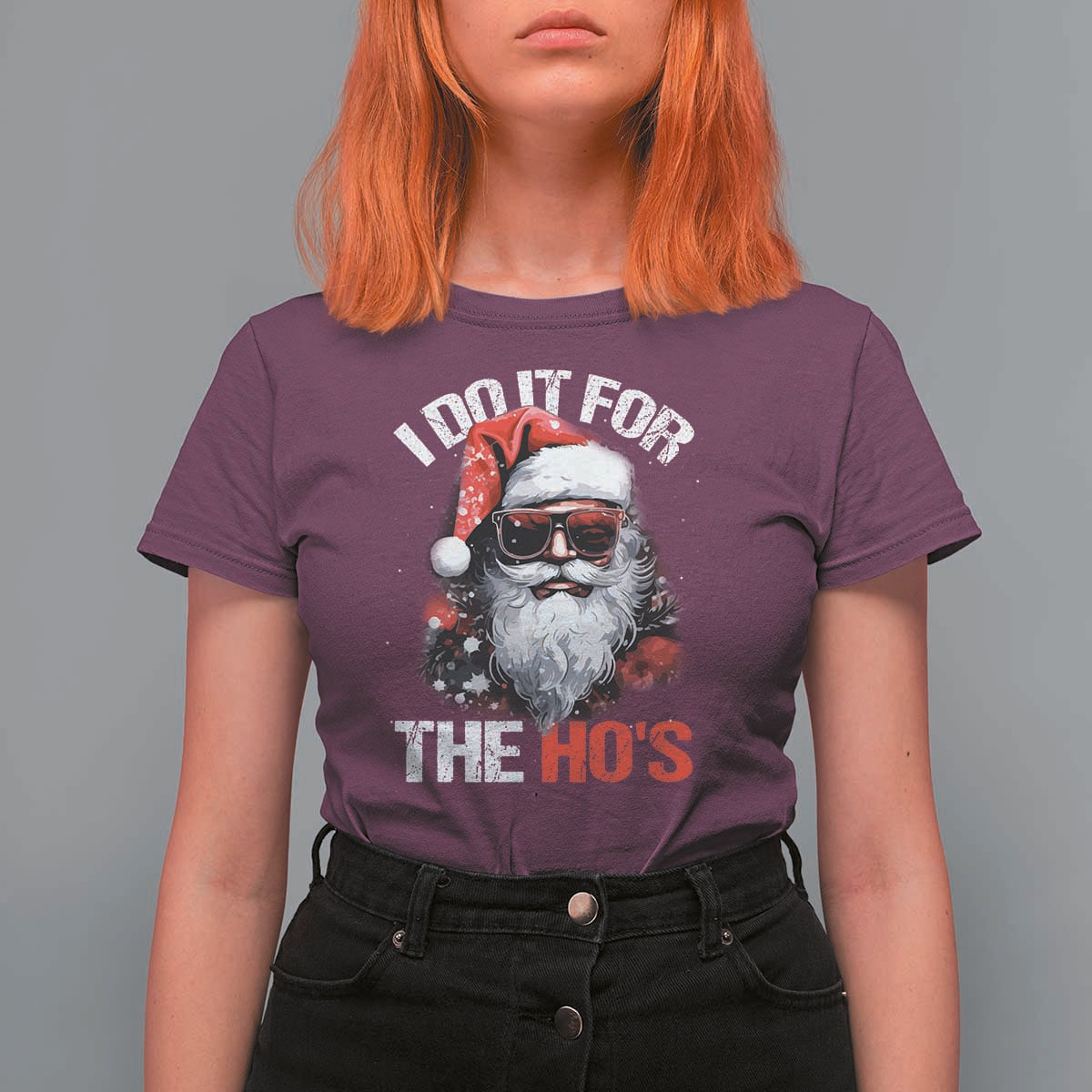 Funny Christmas I Do It For The Ho's T Shirt For Women Cool Santa Face - Wonder Print Shop
