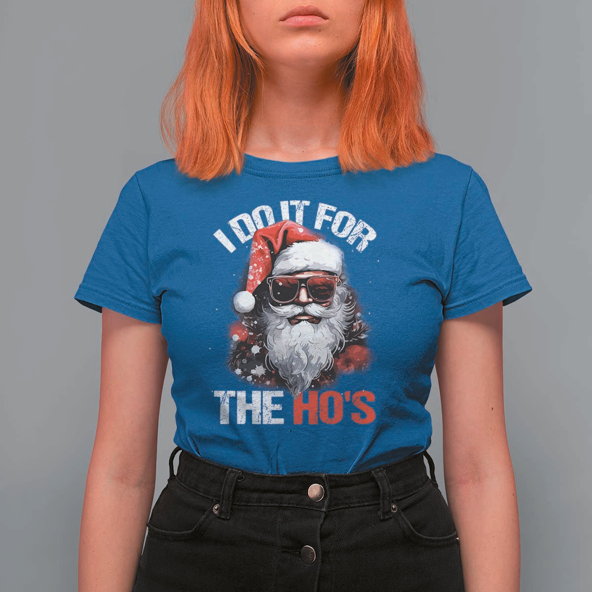 Funny Christmas I Do It For The Ho's T Shirt For Women Cool Santa Face - Wonder Print Shop