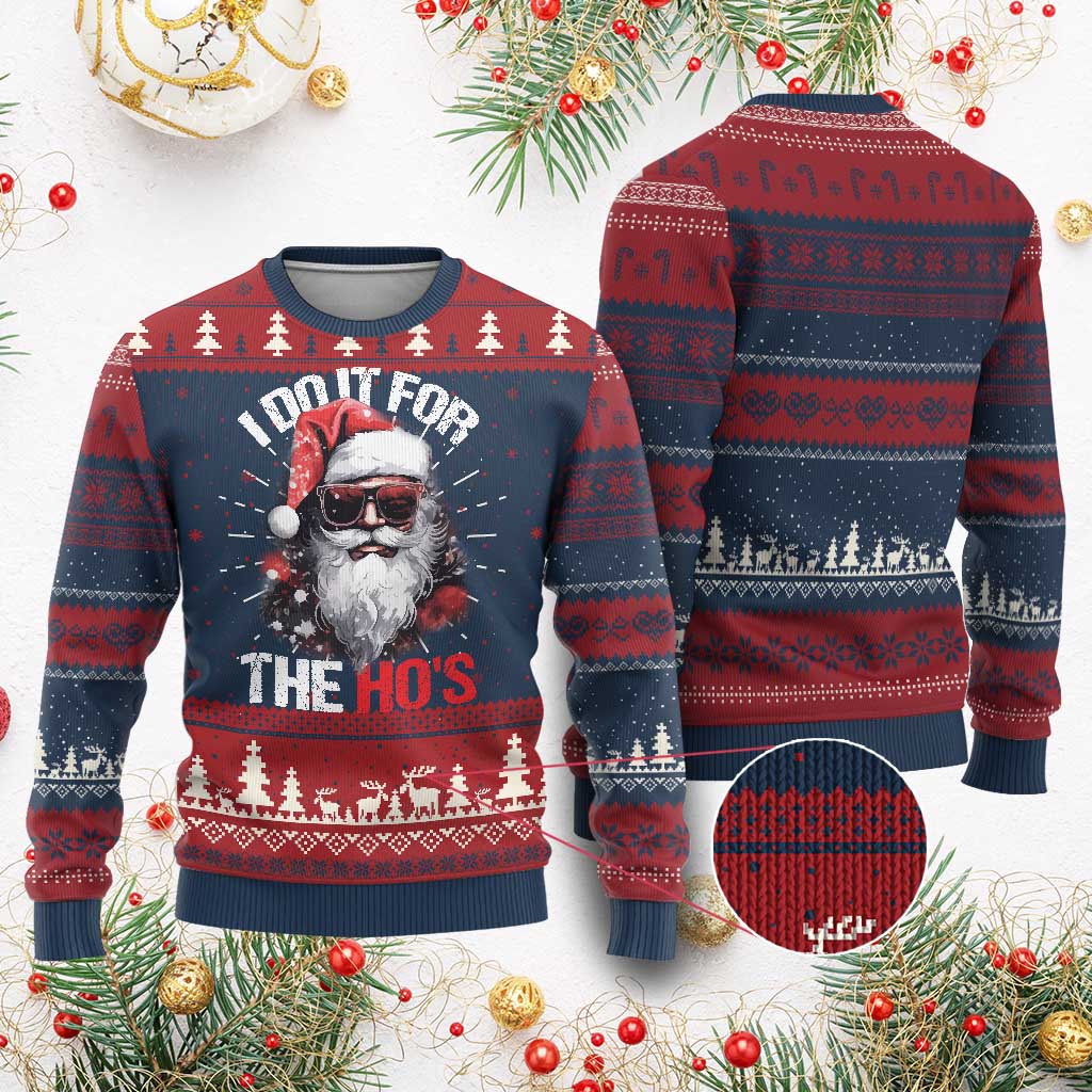Funny Christmas I Do It For The Ho's Ugly Christmas Sweater Cool Santa Face - Wonder Print Shop