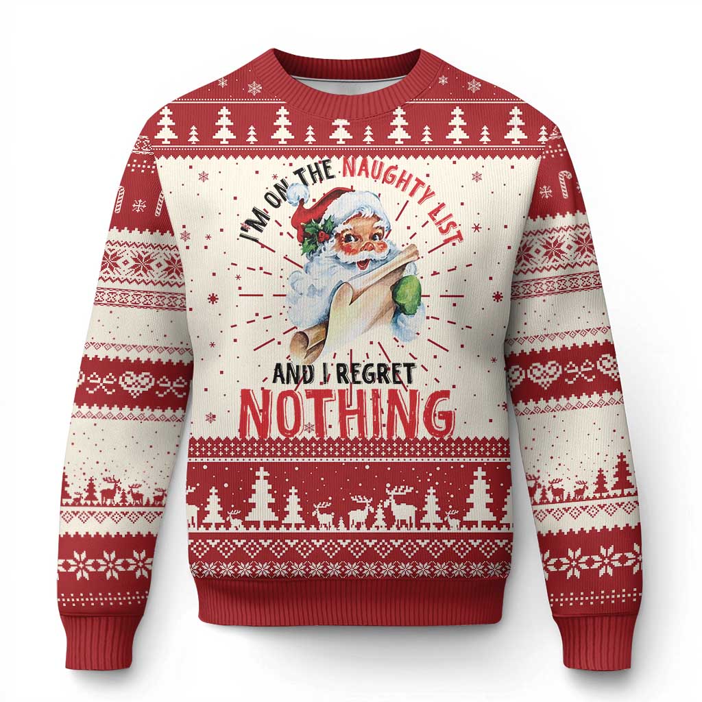 Funny Xmas Vintage Santa Ugly Christmas Sweater I'm On The Naughty List And I Regret Nothing - Wonder Print Shop