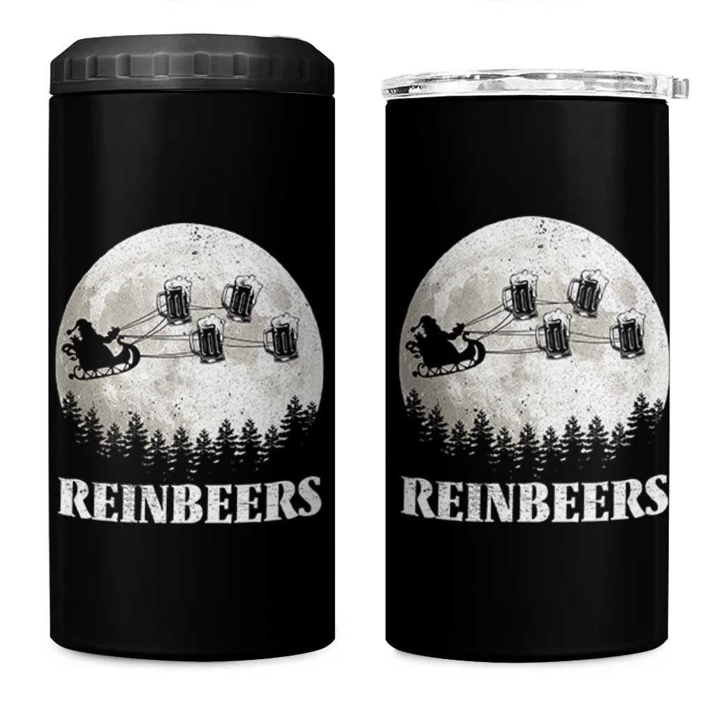 Funny Christmas Beers 4 in 1 Can Cooler Tumbler Reinbeers Santa Sleigh Moon - Wonder Print Shop
