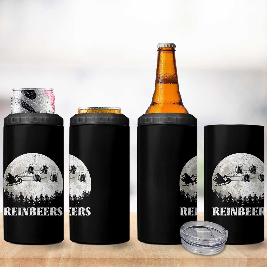 Funny Christmas Beers 4 in 1 Can Cooler Tumbler Reinbeers Santa Sleigh Moon - Wonder Print Shop
