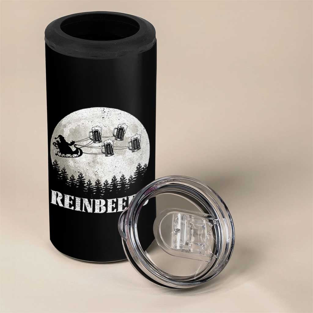 Funny Christmas Beers 4 in 1 Can Cooler Tumbler Reinbeers Santa Sleigh Moon - Wonder Print Shop