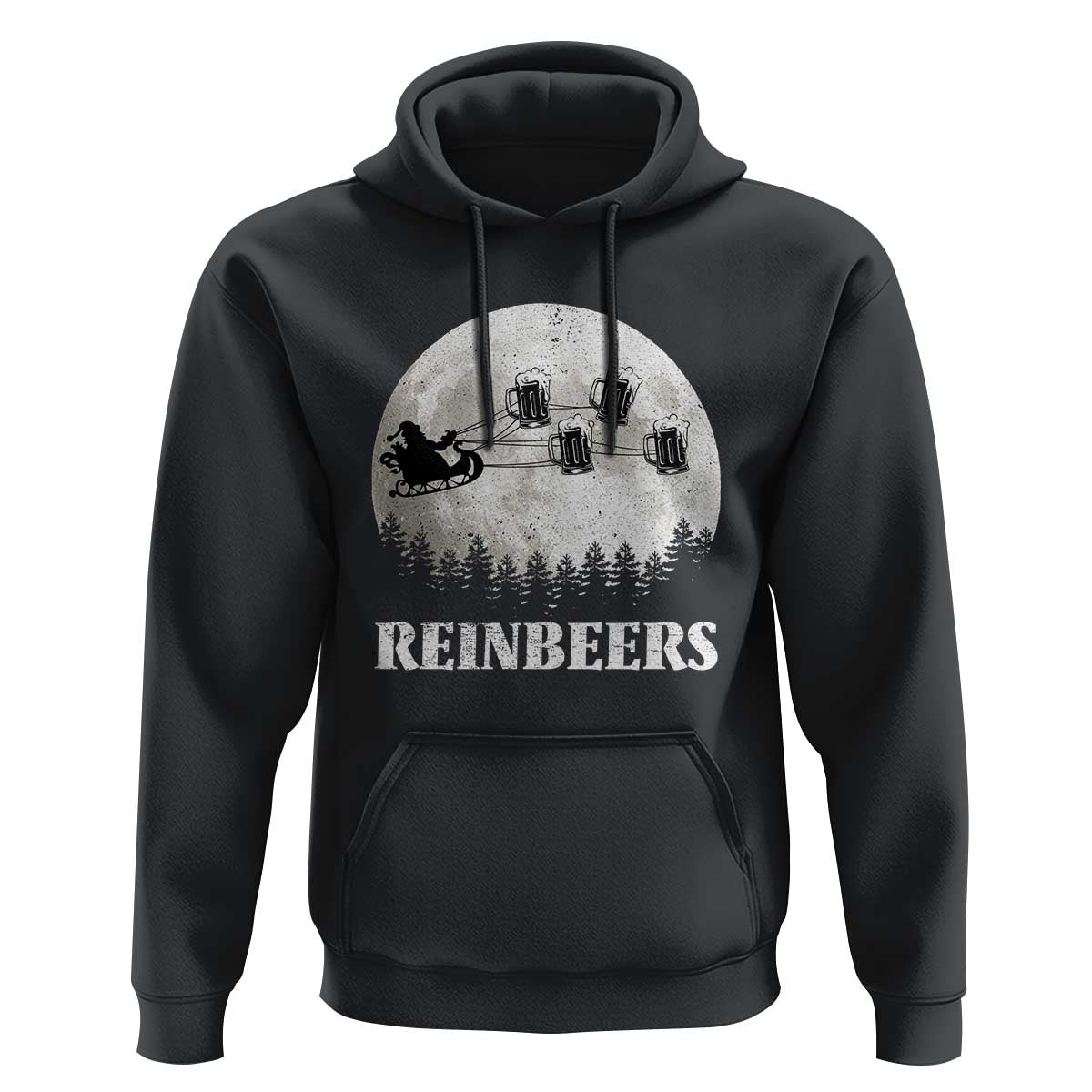Funny Christmas Beers Hoodie Reinbeers Santa Sleigh Moon