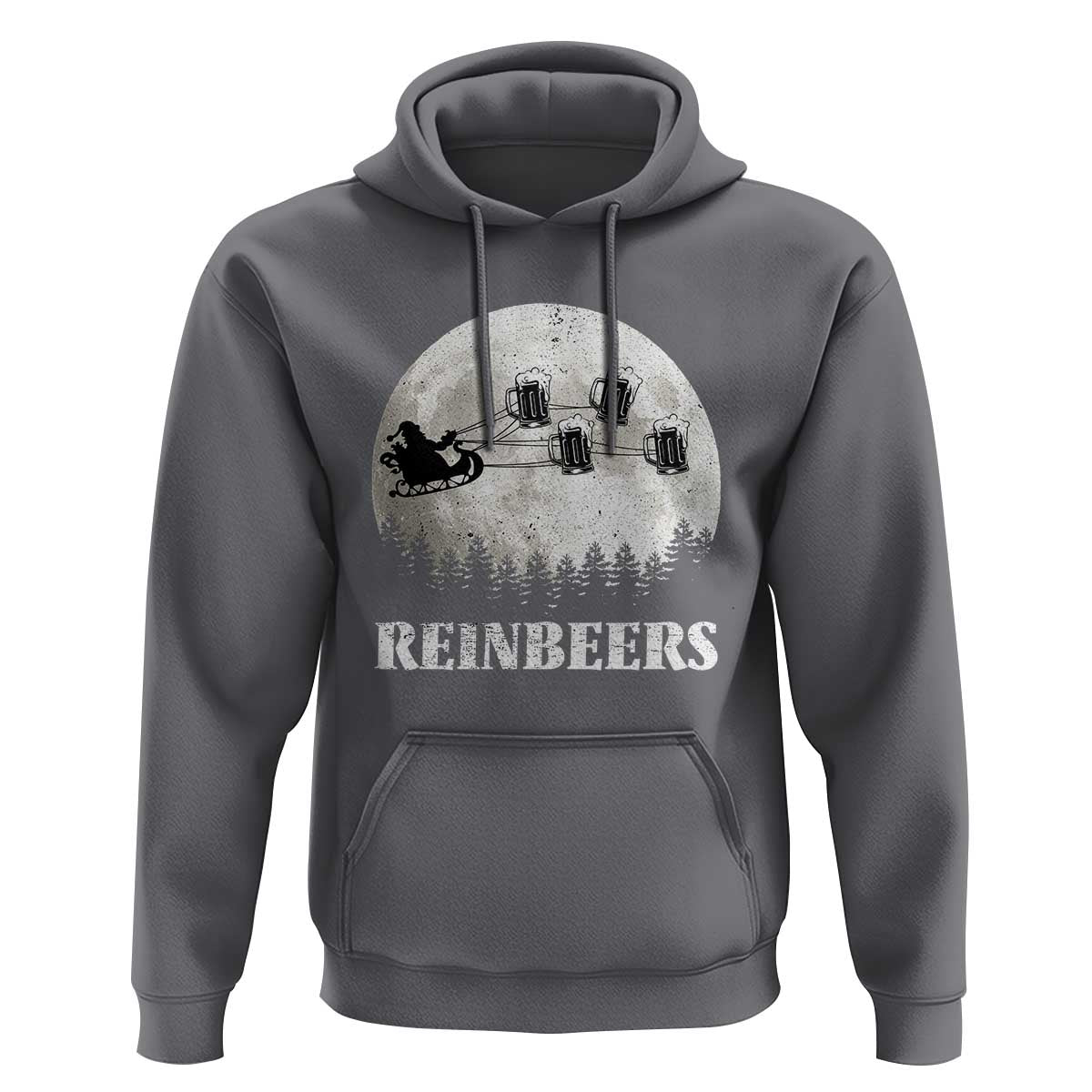 Funny Christmas Beers Hoodie Reinbeers Santa Sleigh Moon