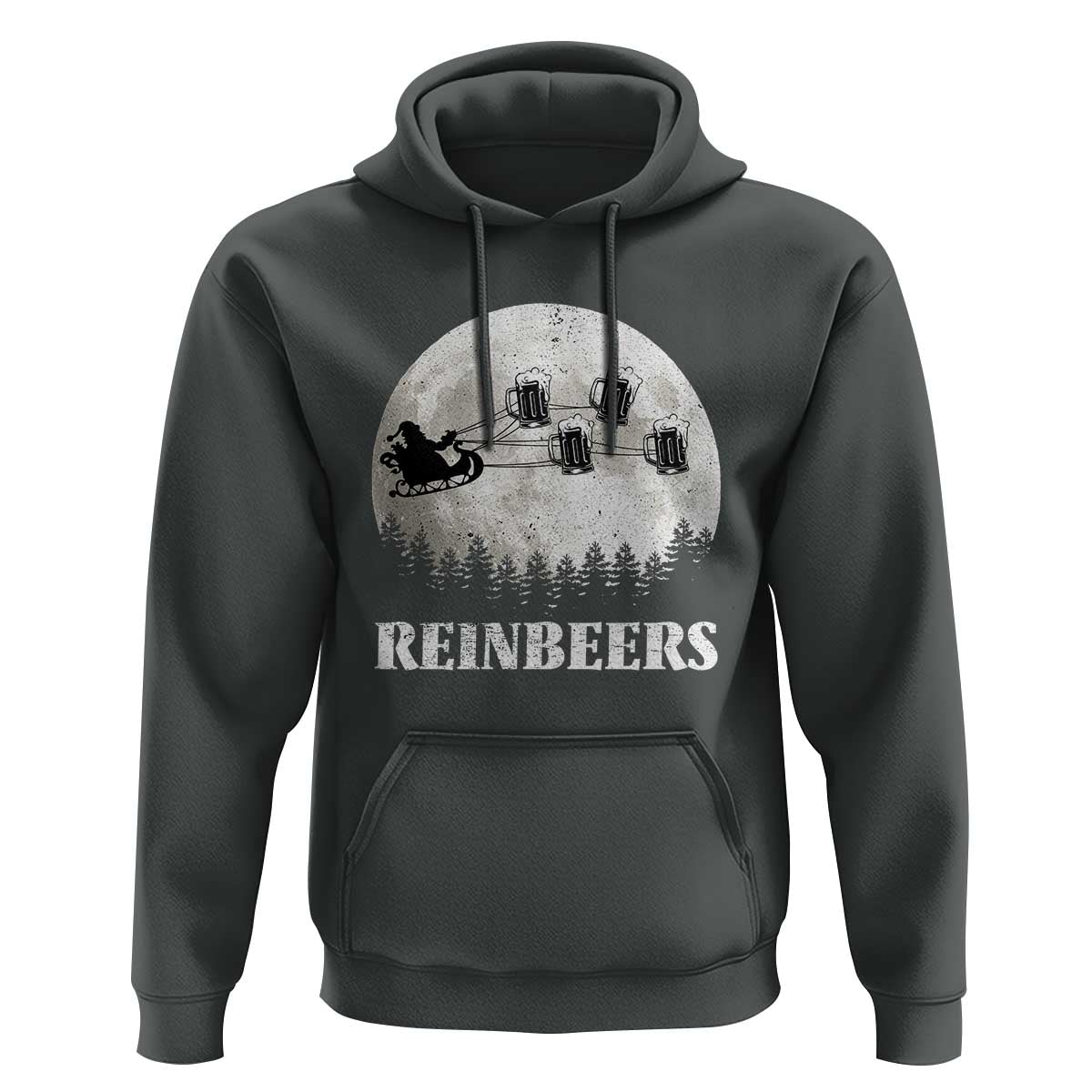 Funny Christmas Beers Hoodie Reinbeers Santa Sleigh Moon