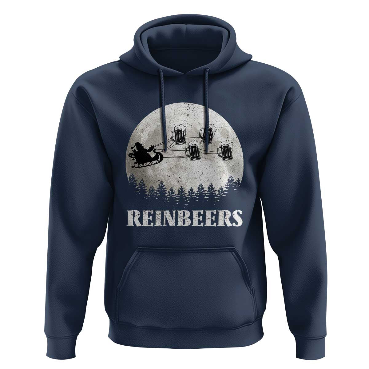 Funny Christmas Beers Hoodie Reinbeers Santa Sleigh Moon