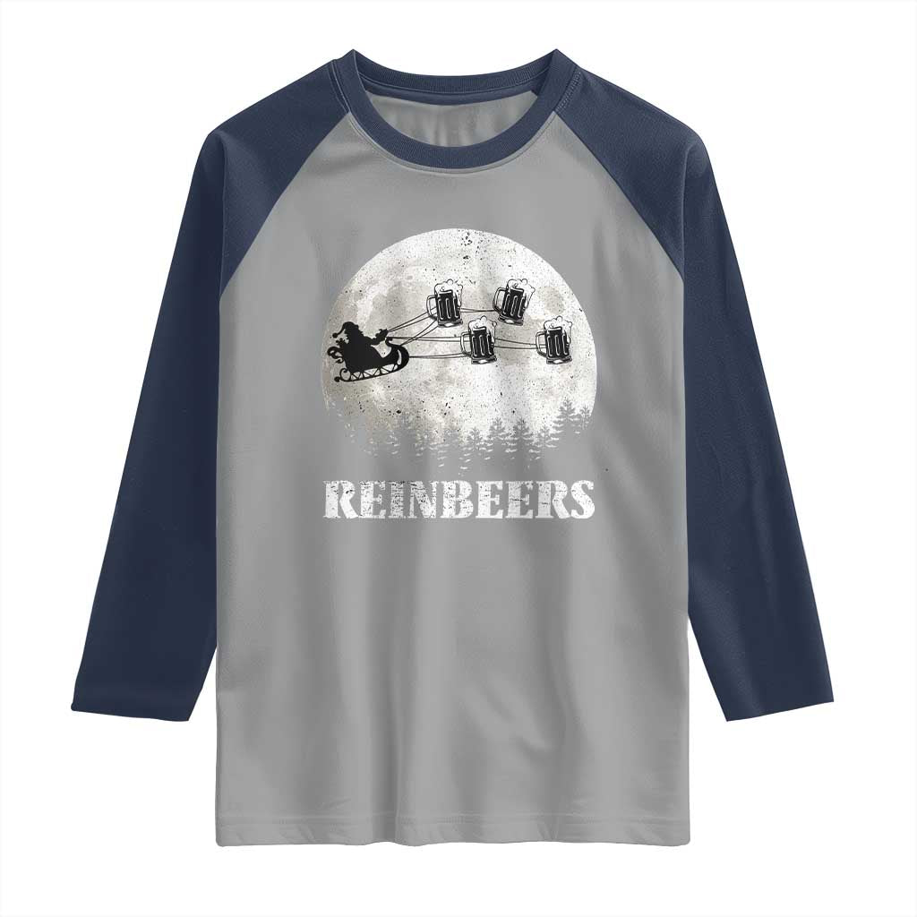 Funny Christmas Beers Raglan Shirt Reinbeers Santa Sleigh Moon - Wonder Print Shop