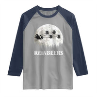 Funny Christmas Beers Raglan Shirt Reinbeers Santa Sleigh Moon - Wonder Print Shop