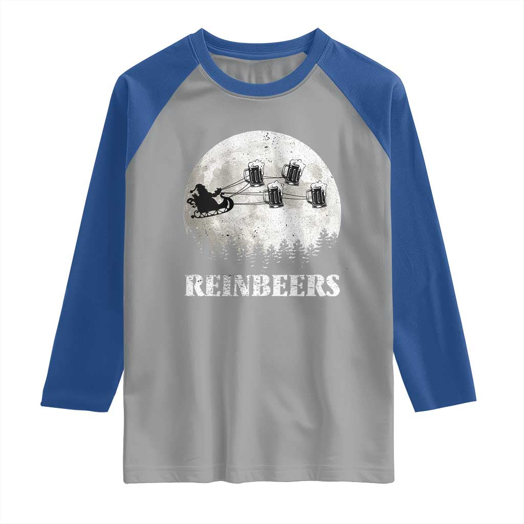 Funny Christmas Beers Raglan Shirt Reinbeers Santa Sleigh Moon - Wonder Print Shop