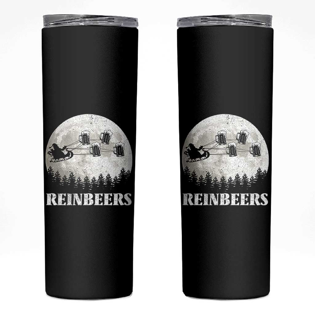 Funny Christmas Beers Skinny Tumbler Reinbeers Santa Sleigh Moon - Wonder Print Shop