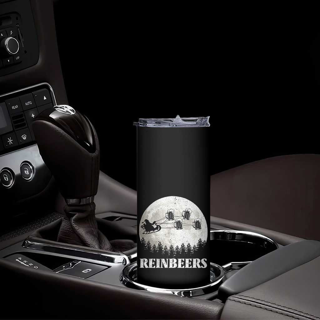 Funny Christmas Beers Skinny Tumbler Reinbeers Santa Sleigh Moon - Wonder Print Shop