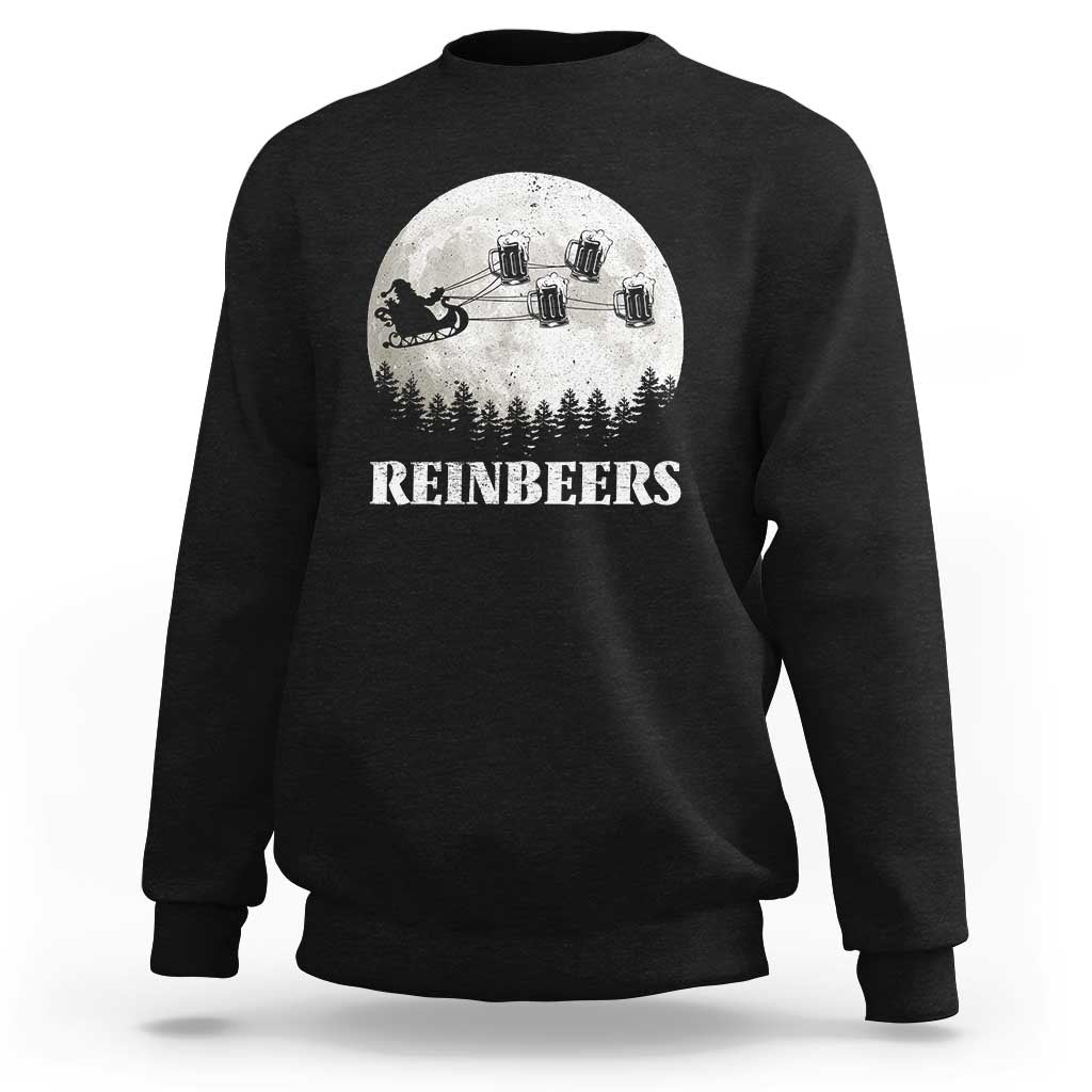 Funny Christmas Beers Sweatshirt Reinbeers Santa Sleigh Moon - Wonder Print Shop