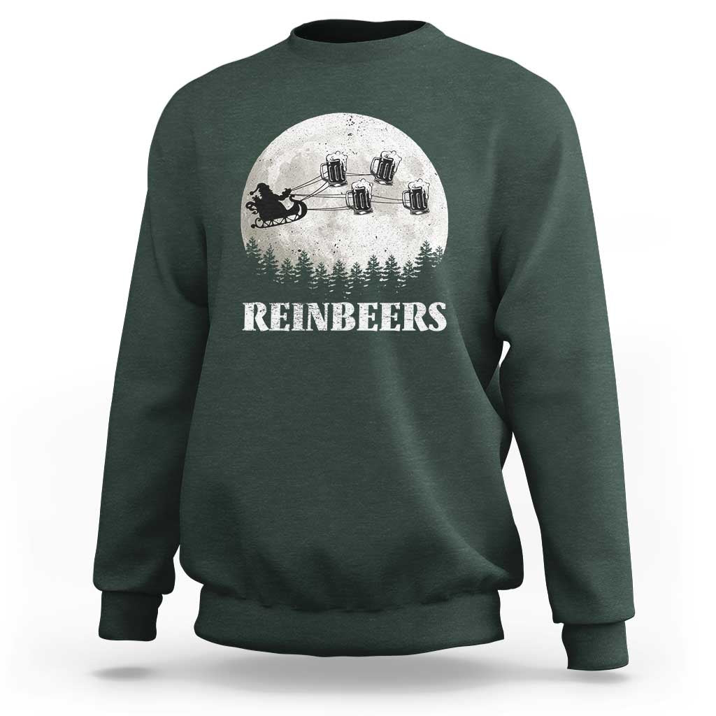 Funny Christmas Beers Sweatshirt Reinbeers Santa Sleigh Moon - Wonder Print Shop