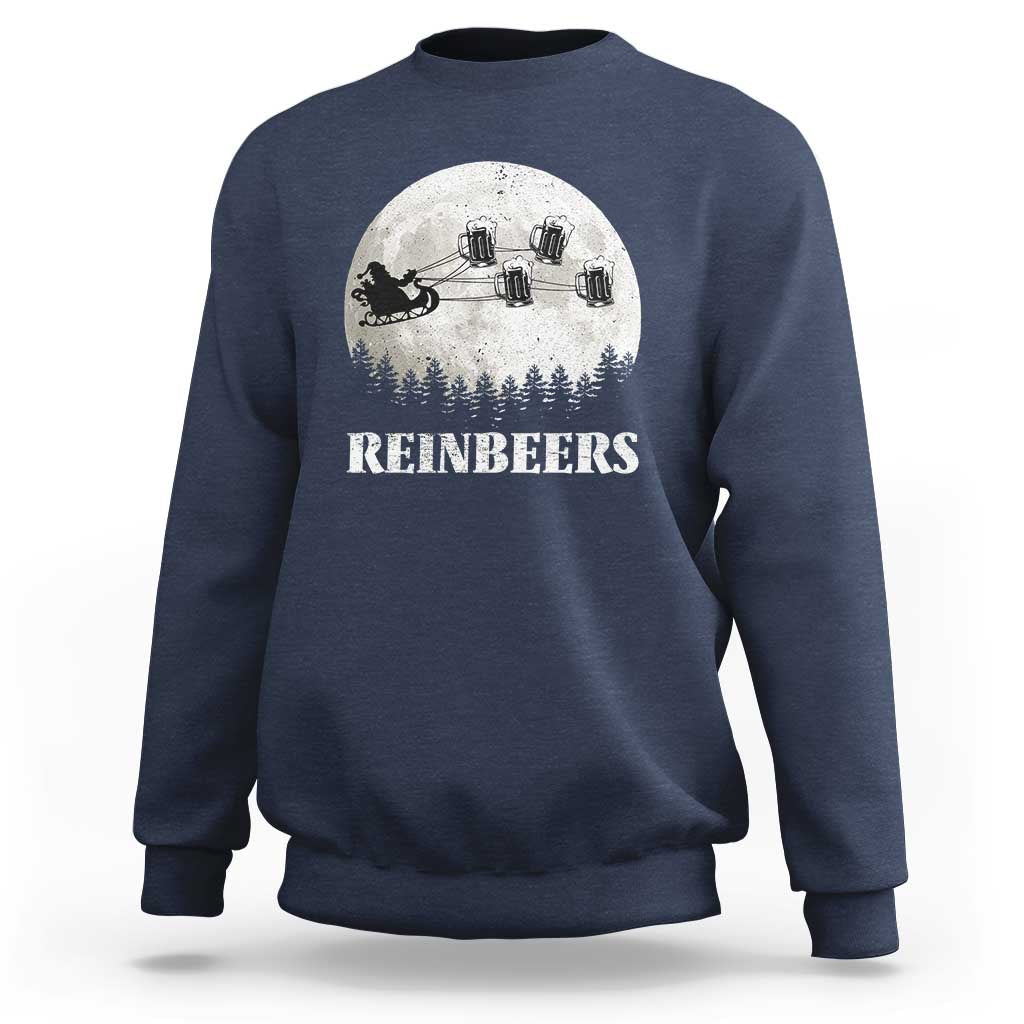 Funny Christmas Beers Sweatshirt Reinbeers Santa Sleigh Moon - Wonder Print Shop