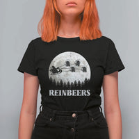 Funny Christmas Beers T Shirt For Women Reinbeers Santa Sleigh Moon - Wonder Print Shop