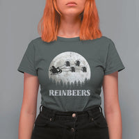 Funny Christmas Beers T Shirt For Women Reinbeers Santa Sleigh Moon - Wonder Print Shop